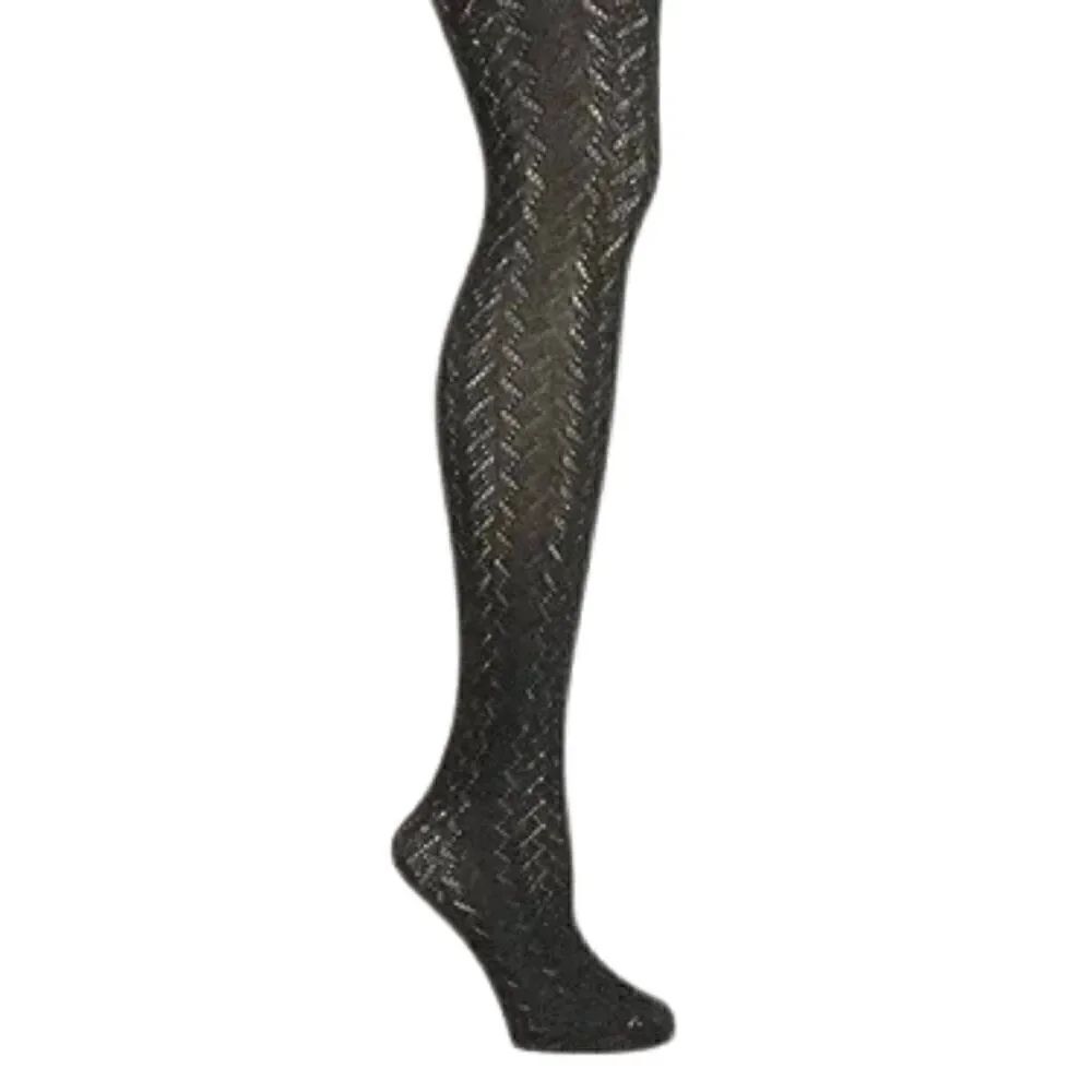 EUC American Apparel Womens Large Herringbone Cutout Black Pantyhose Tights M/L